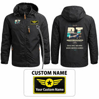 Thumbnail for Boeing Stearman PT-17 Stylish Jackets - Hooded Windbreaker - Original + Name - Black