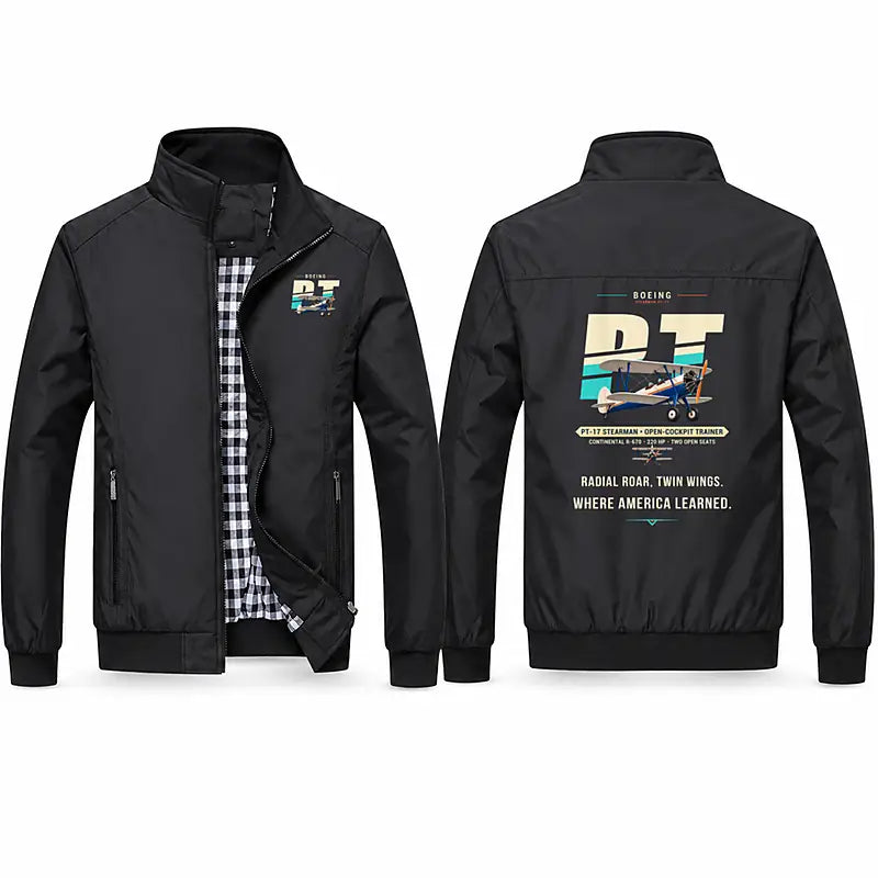 Boeing Stearman PT-17 Stylish Jackets - Stand Collar - Original - Black