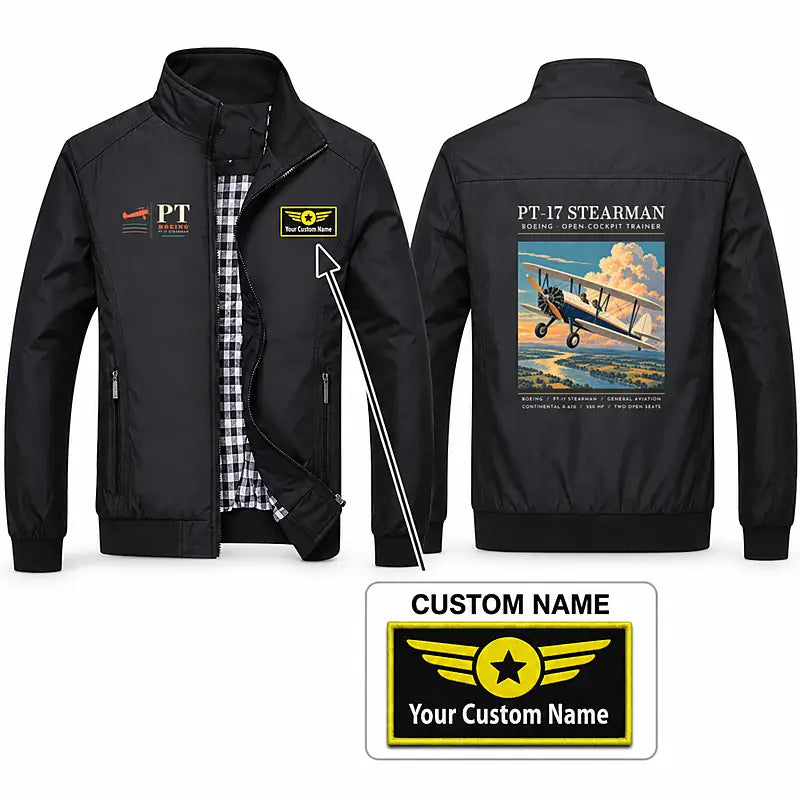 Boeing Stearman PT-17 Stylish Jackets - Stand Collar - Poster + Name - Black