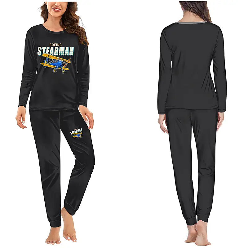 Boeing Stearman PT-17 - Women Pajamas - Cartoon Chest - Black