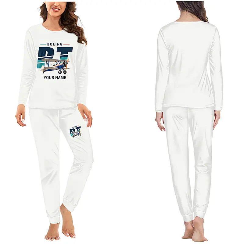 Boeing Stearman PT-17 - Women Pajamas - Original Chest + Name - White