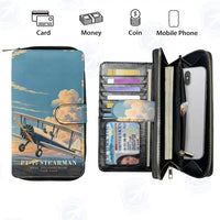 Thumbnail for Boeing Stearman PT-17 Leather Wallets - Zip Long Wallet - 3D + Name