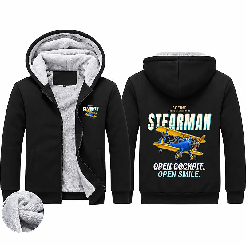 Boeing Stearman PT-17 Zipped Sweatshirts - Cartoon - Black