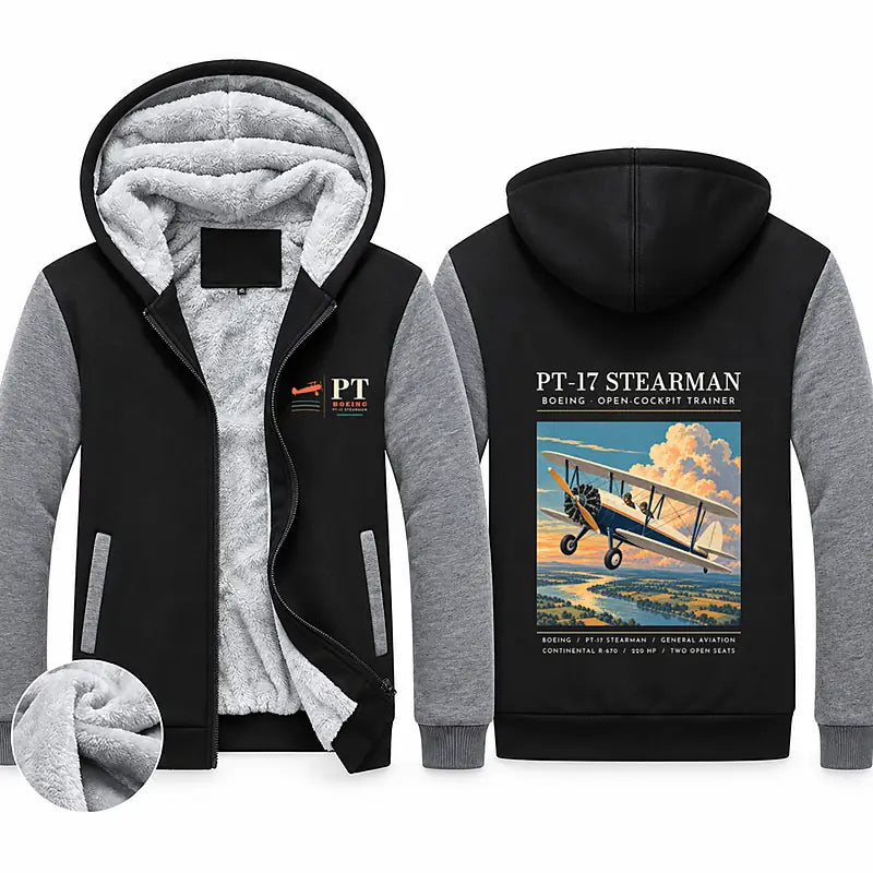 Boeing Stearman PT-17 Zipped Sweatshirts - Poster - Black & Gray