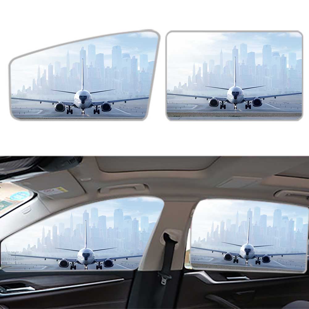 Boeing 737 & City View Behind Designed Car Sun Shade (Side window)