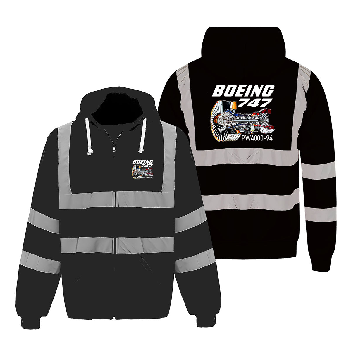 Boeing 747 & PW4000-94 Engine Designed Reflective Zipped Hoodies
