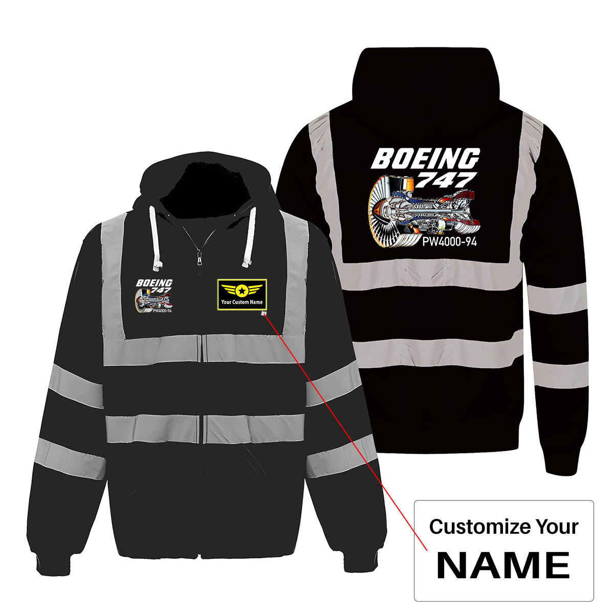 Boeing 747 & PW4000-94 Engine Designed Reflective Zipped Hoodies