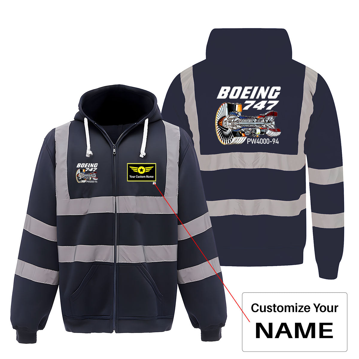 Boeing 747 & PW4000-94 Engine Designed Reflective Zipped Hoodies