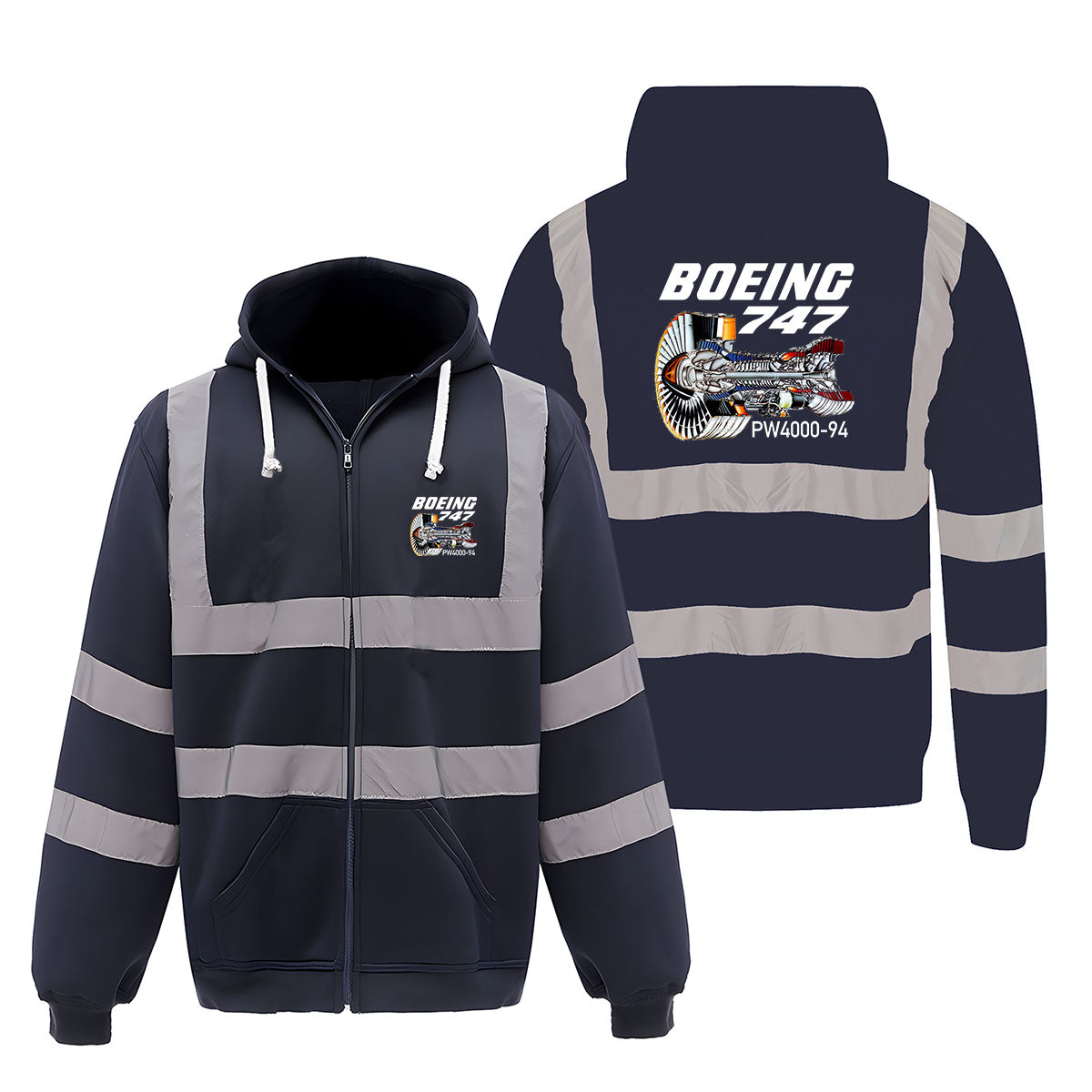 Boeing 747 & PW4000-94 Engine Designed Reflective Zipped Hoodies