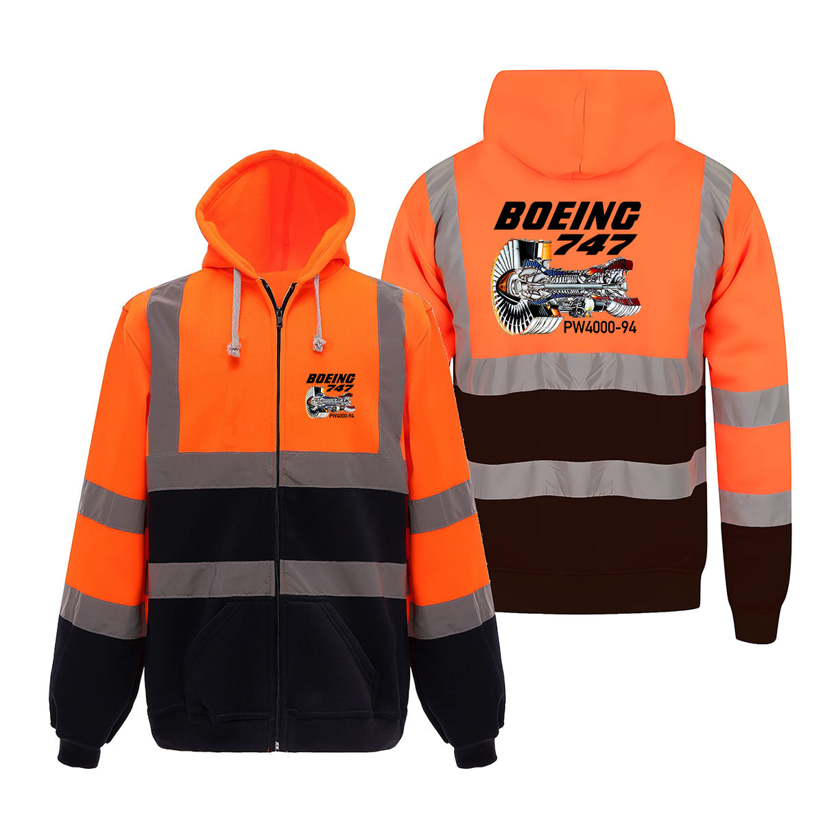Boeing 747 & PW4000-94 Engine Designed Reflective Zipped Hoodies