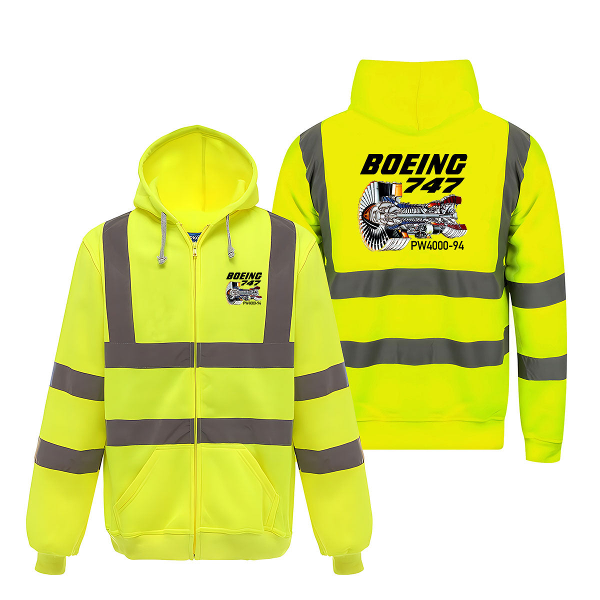 Boeing 747 & PW4000-94 Engine Designed Reflective Zipped Hoodies