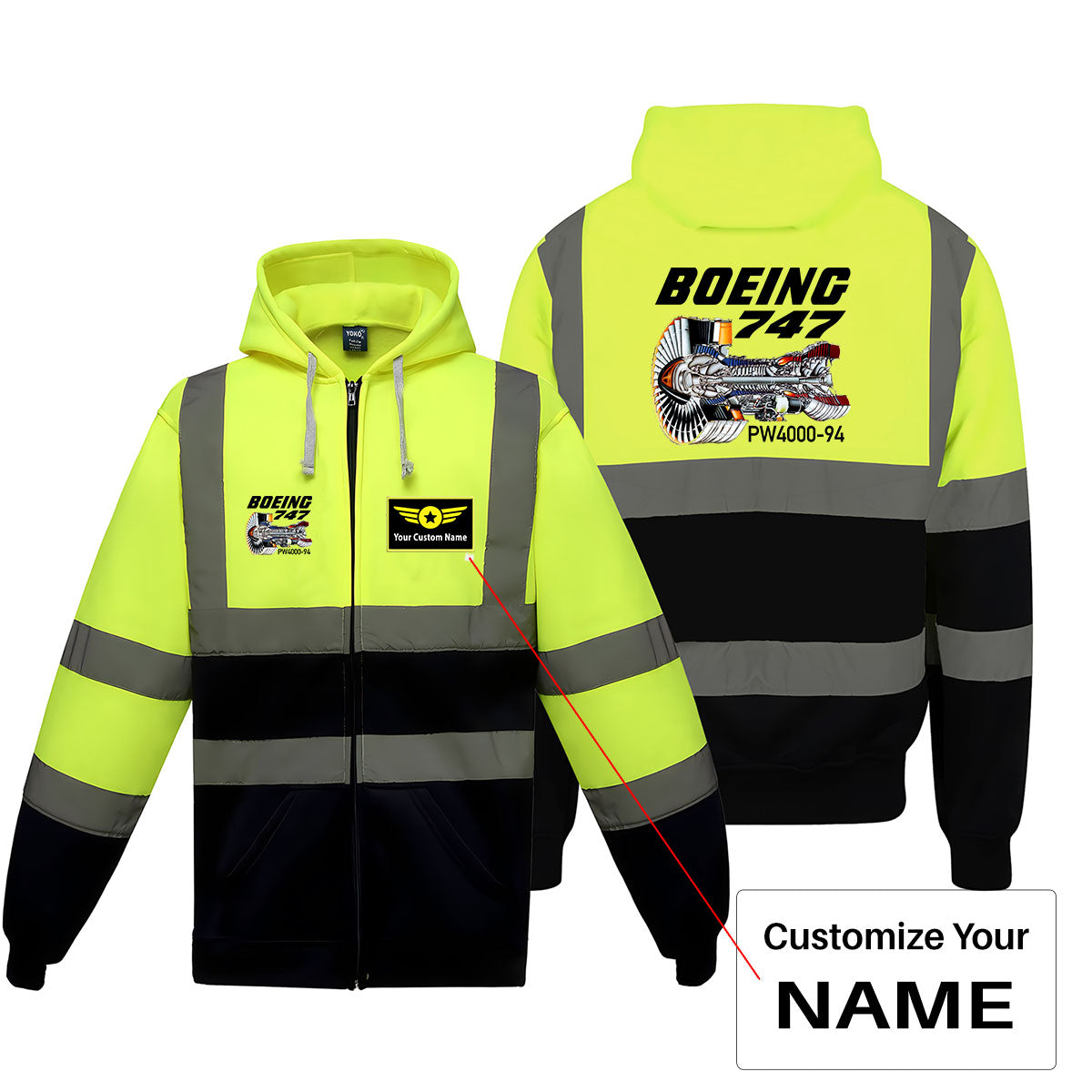 Boeing 747 & PW4000-94 Engine Designed Reflective Zipped Hoodies