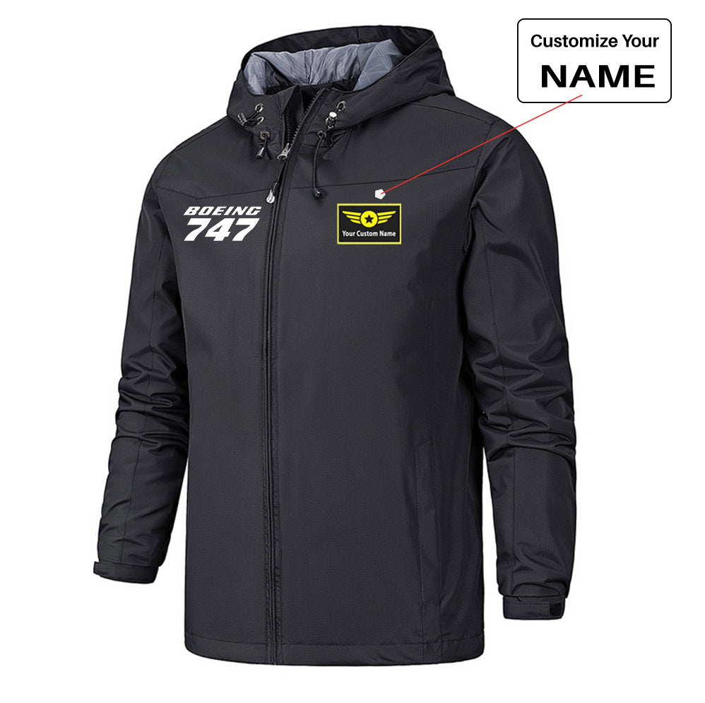 Boeing 747 & Text Designed Rain Jackets & Windbreakers