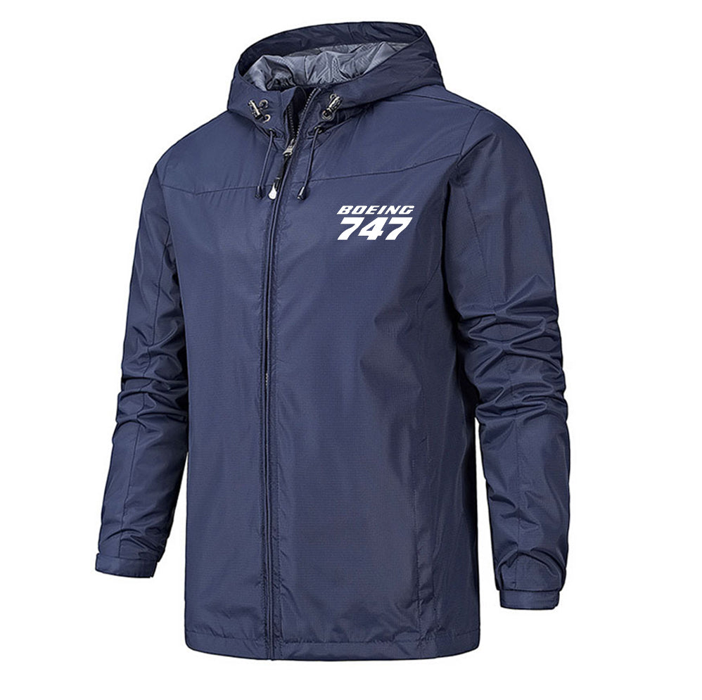 Boeing 747 & Text Designed Rain Jackets & Windbreakers