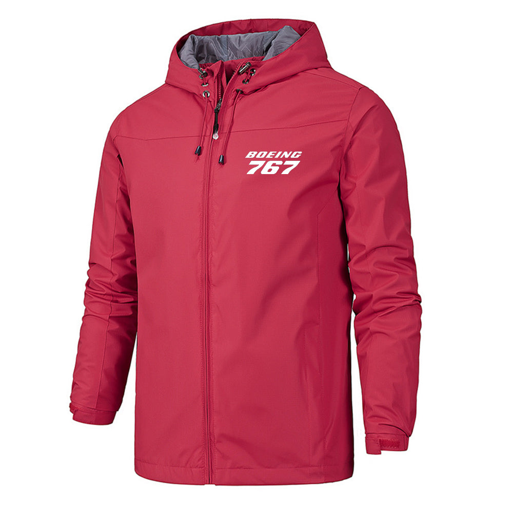 Boeing 767 & Text Designed Rain Jackets & Windbreakers
