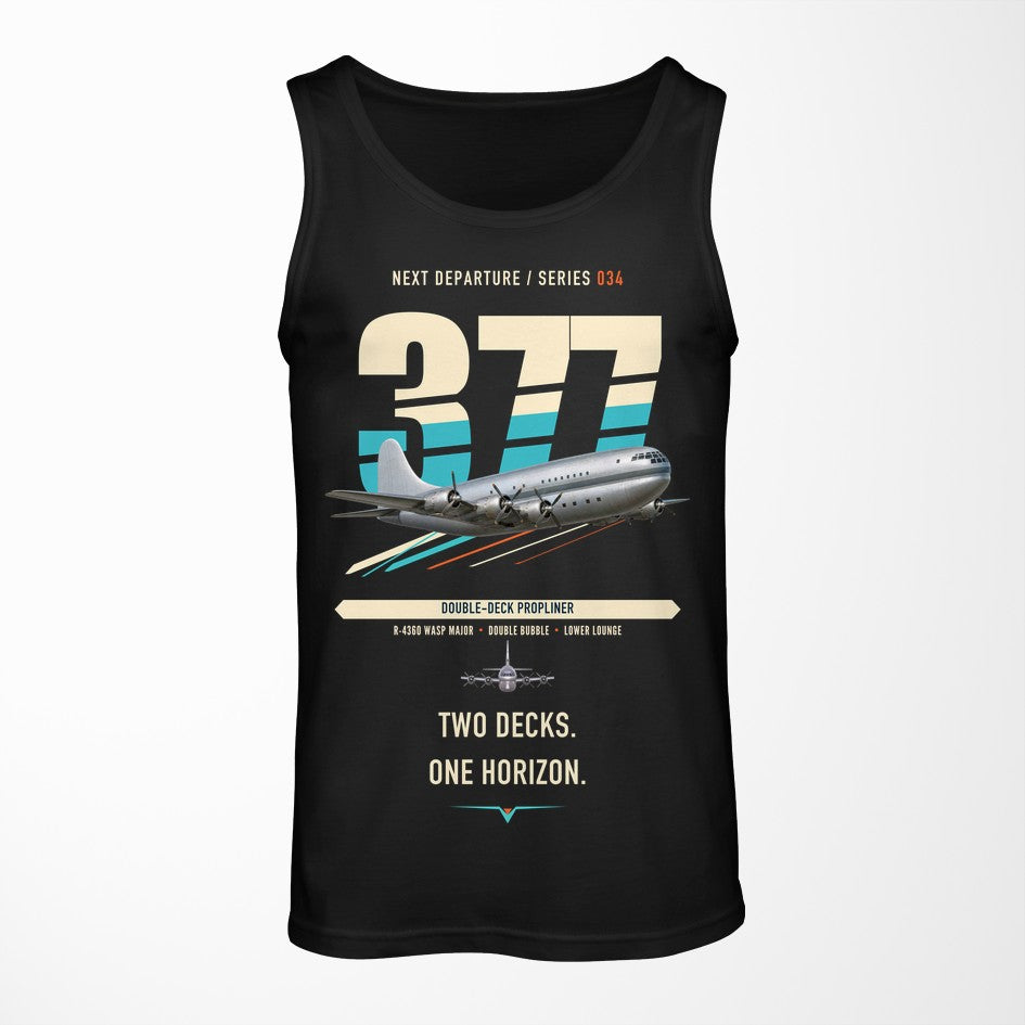 Boeing 377 Stratocruiser design on black tank top