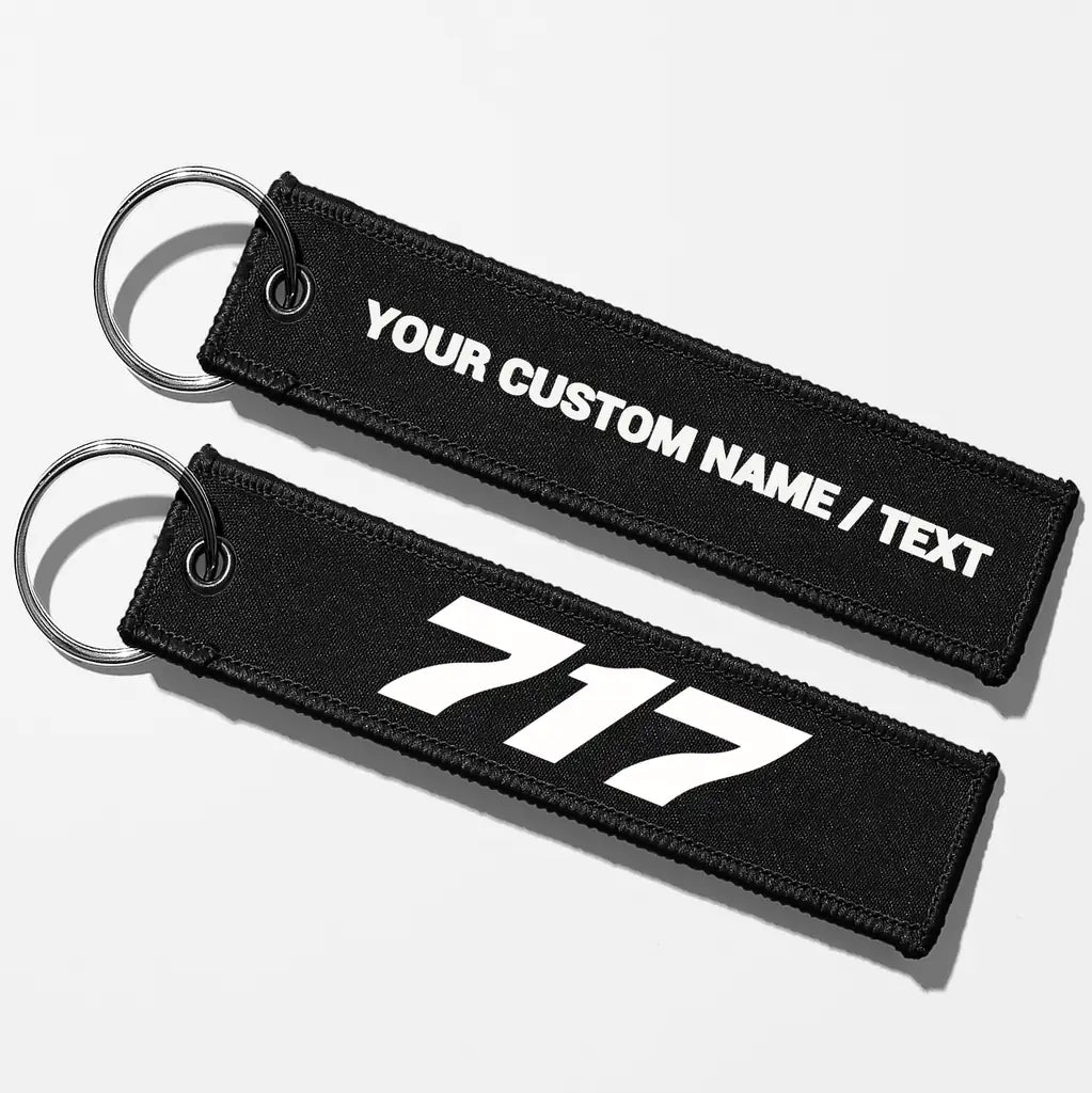 Boeing 717 Flat Text Key Chains - Black - Personalized