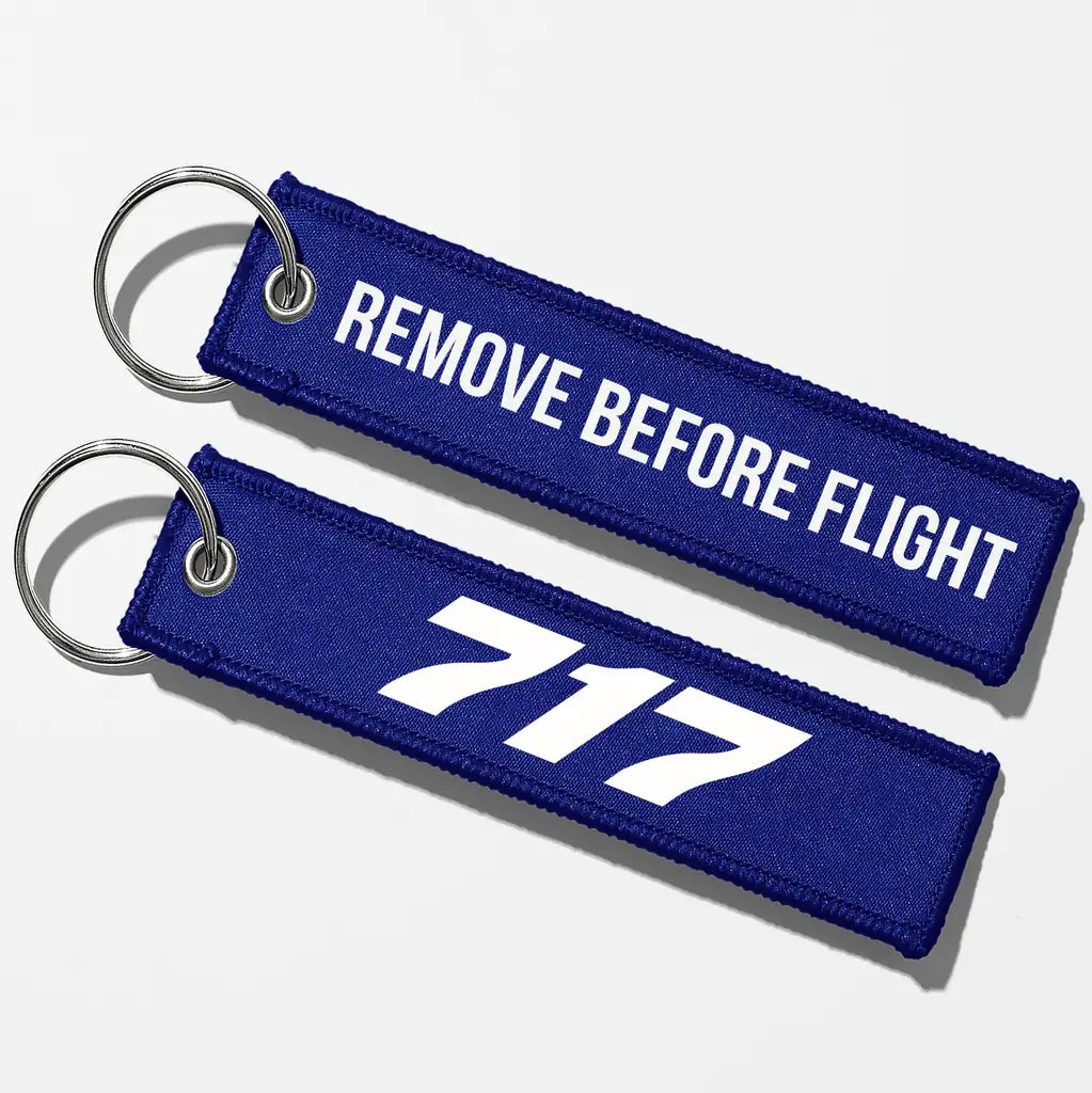 Boeing 717 Flat Text Key Chains - Blue - Remove Before Flight