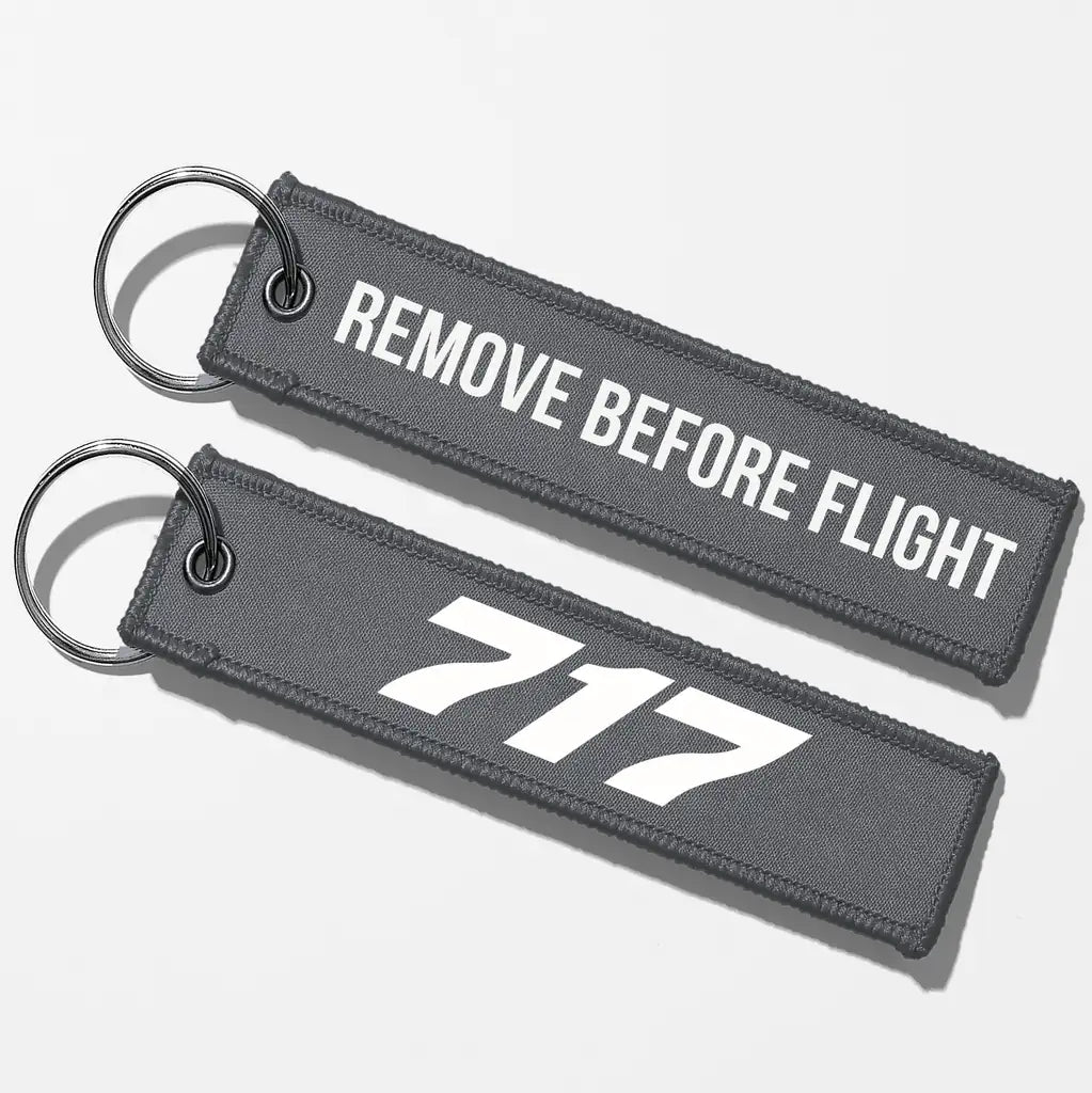 Boeing 717 Flat Text Key Chains - Gray - Remove Before Flight