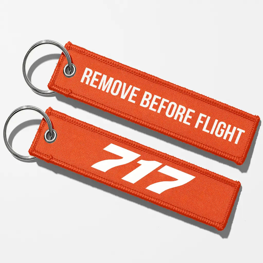 Boeing 717 Flat Text Key Chains - Orange - Remove Before Flight