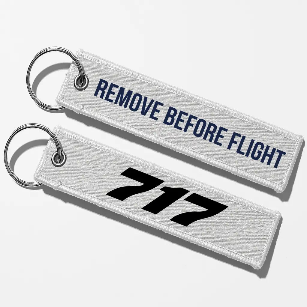 Boeing 717 Flat Text Key Chains - White - Remove Before Flight