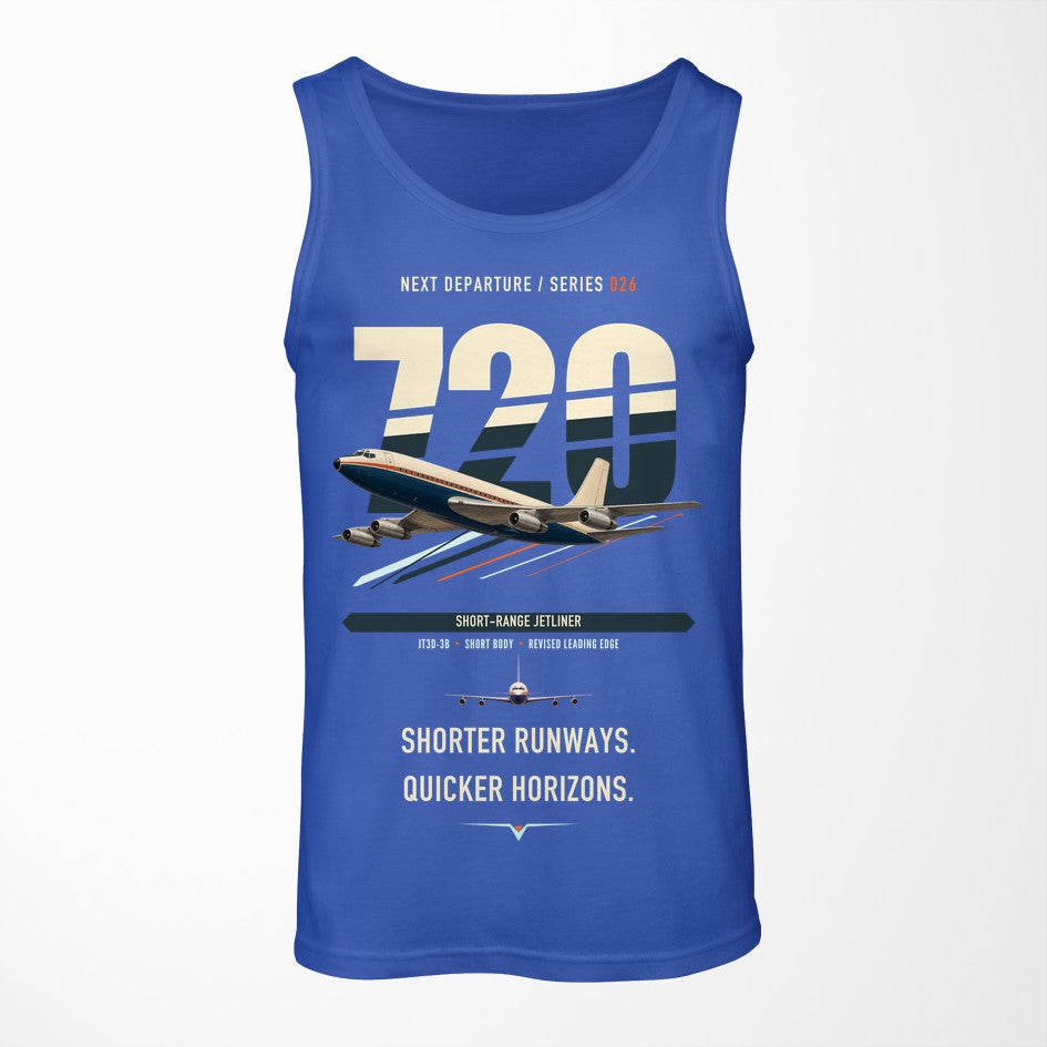 Boeing 720B design on blue tank top