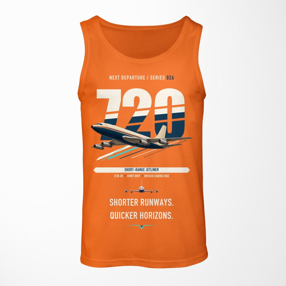 Boeing 720B design on orange tank top