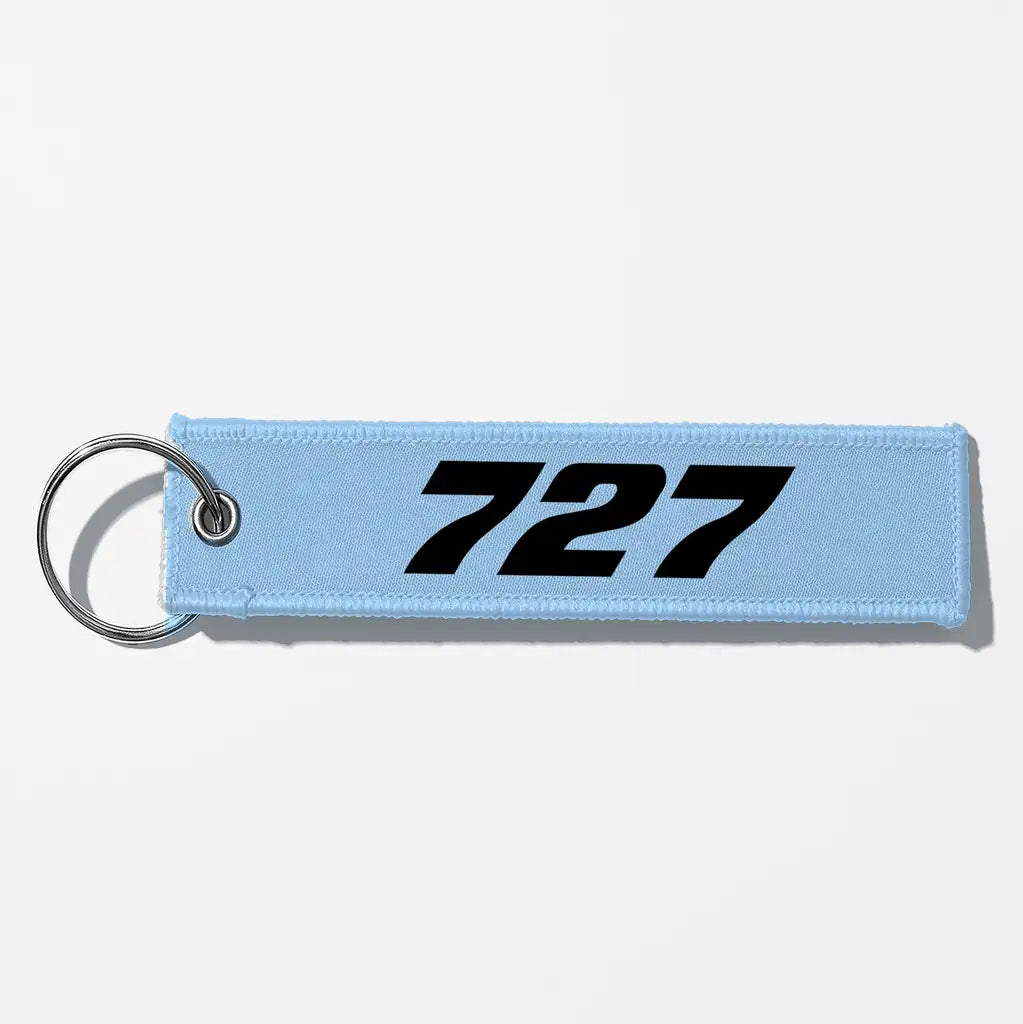 Boeing 727 Flat Text Key Chains - Light Blue