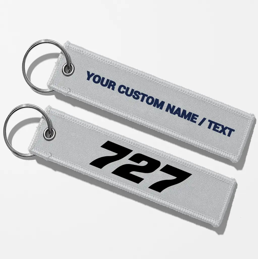 Boeing 727 Flat Text Key Chains - Light Gray - Personalized