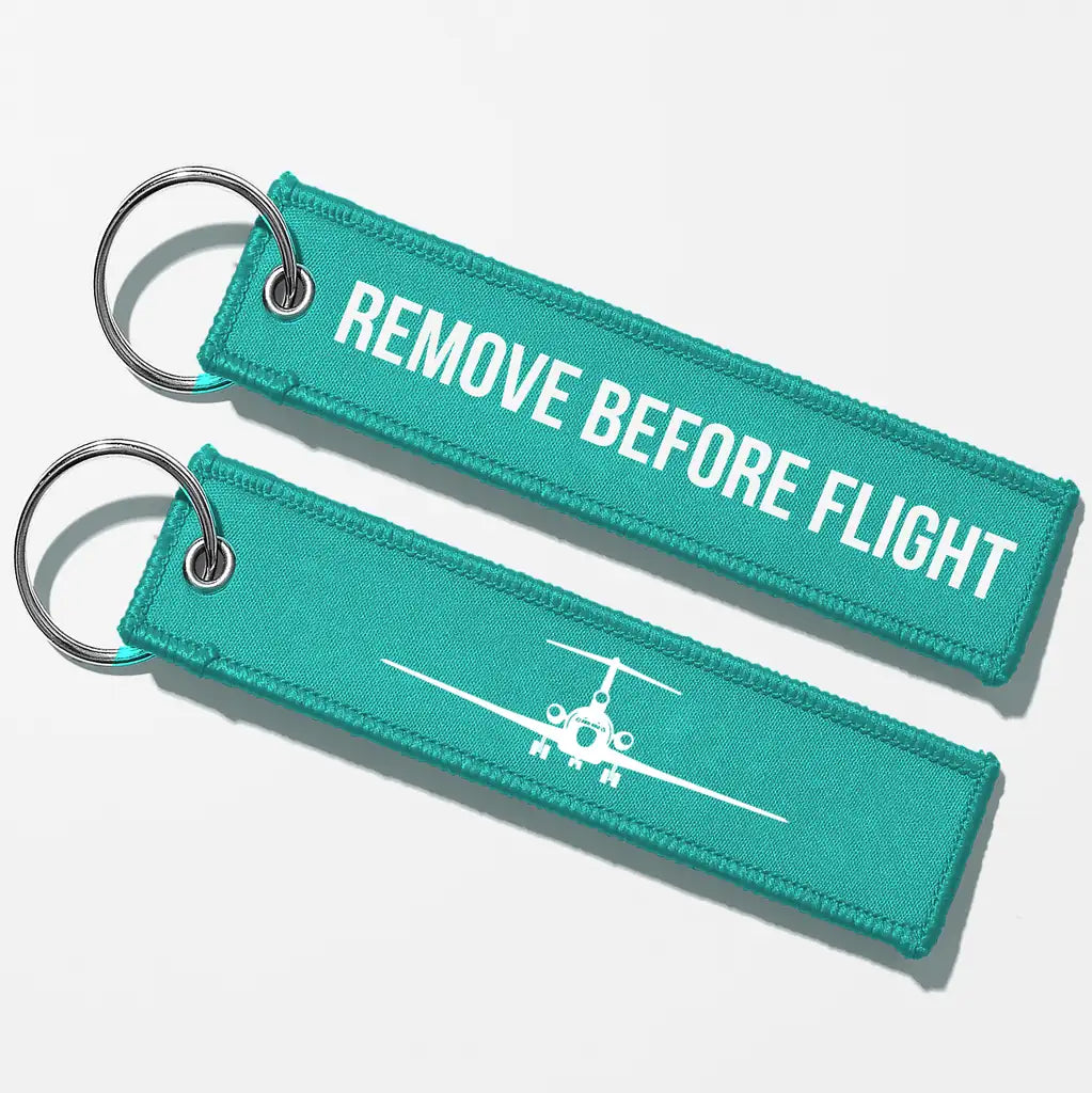 Boeing 727 Silhouette Key Chains - Turquoise - Remove Before Flight