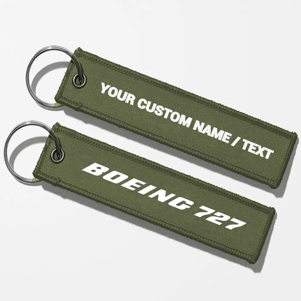 Boeing 727 & Text Key Chains - Green Army - Personalized