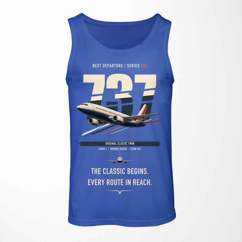 Boeing 737-300 Classic design on blue tank top