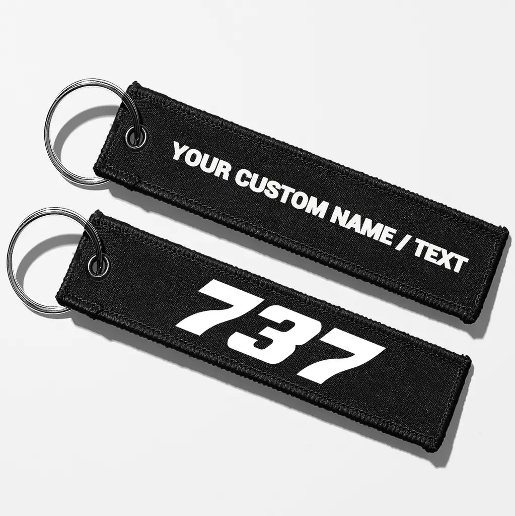 Boeing 737 Flat Text Key Chains - Black - Personalized
