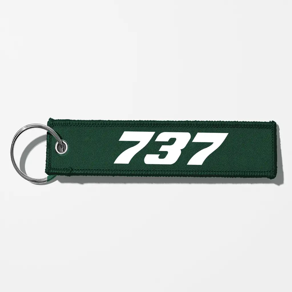 Boeing 737 Flat Text Key Chains - Dark Green