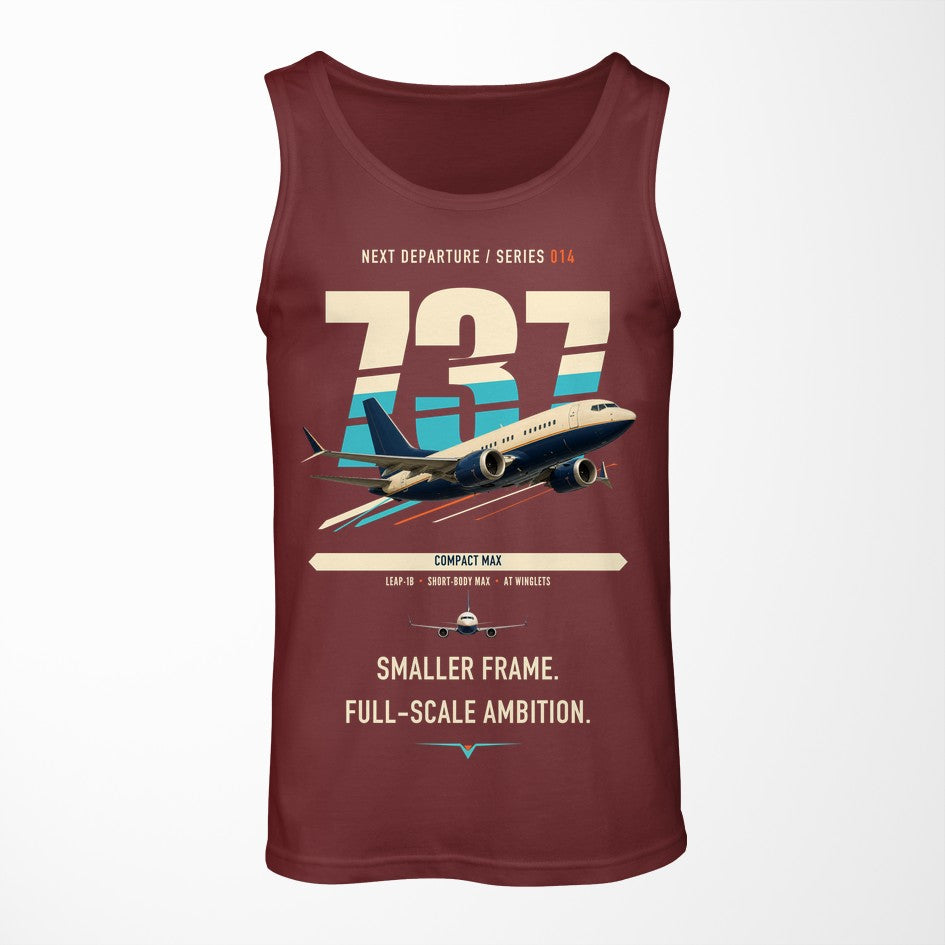 Boeing 737 MAX 7 design on dark red tank top