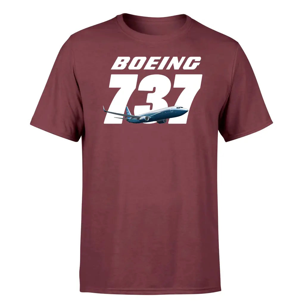 Boeing 737 & Text design on dark red single side