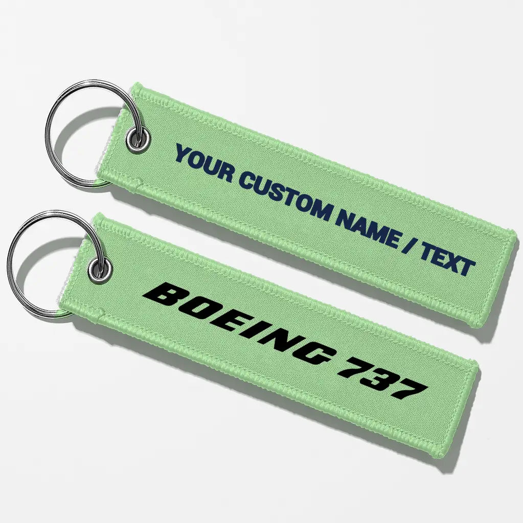 Boeing 737 & Text Key Chains - Light Green - Personalized