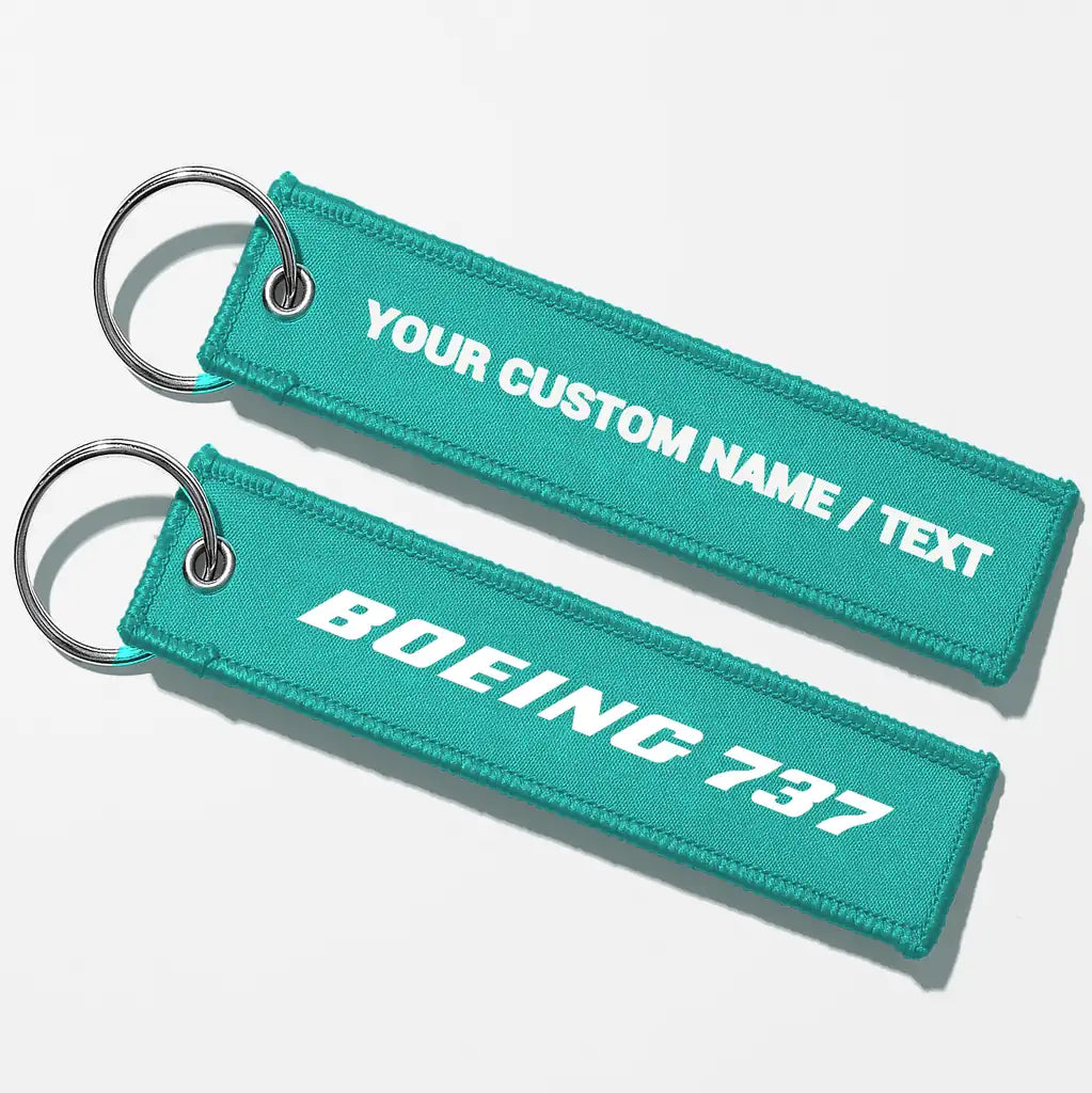 Boeing 737 & Text Key Chains - Turquoise - Personalized