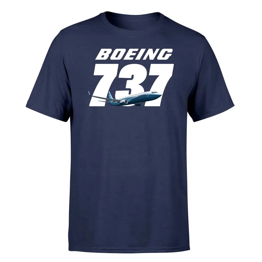 Boeing 737 & Text design on navy blue single side