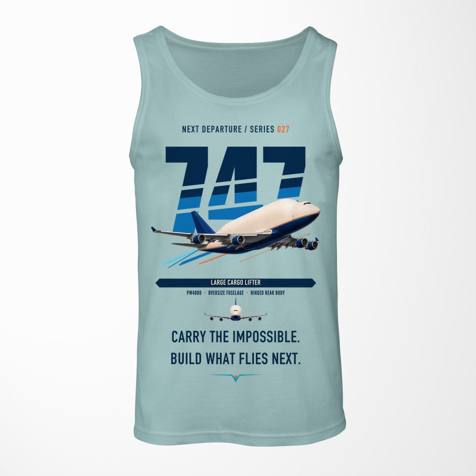 Boeing 747-400 Dreamlifter design on light green tank top