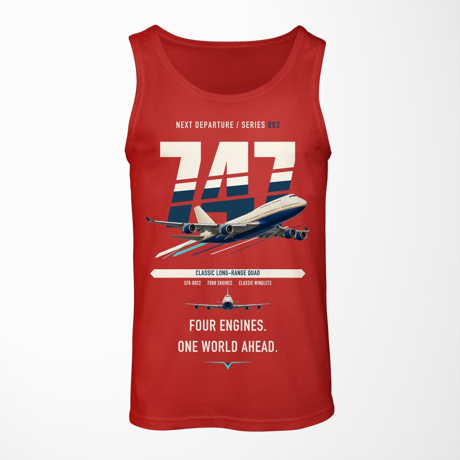 Boeing 747-400 design on red tank top