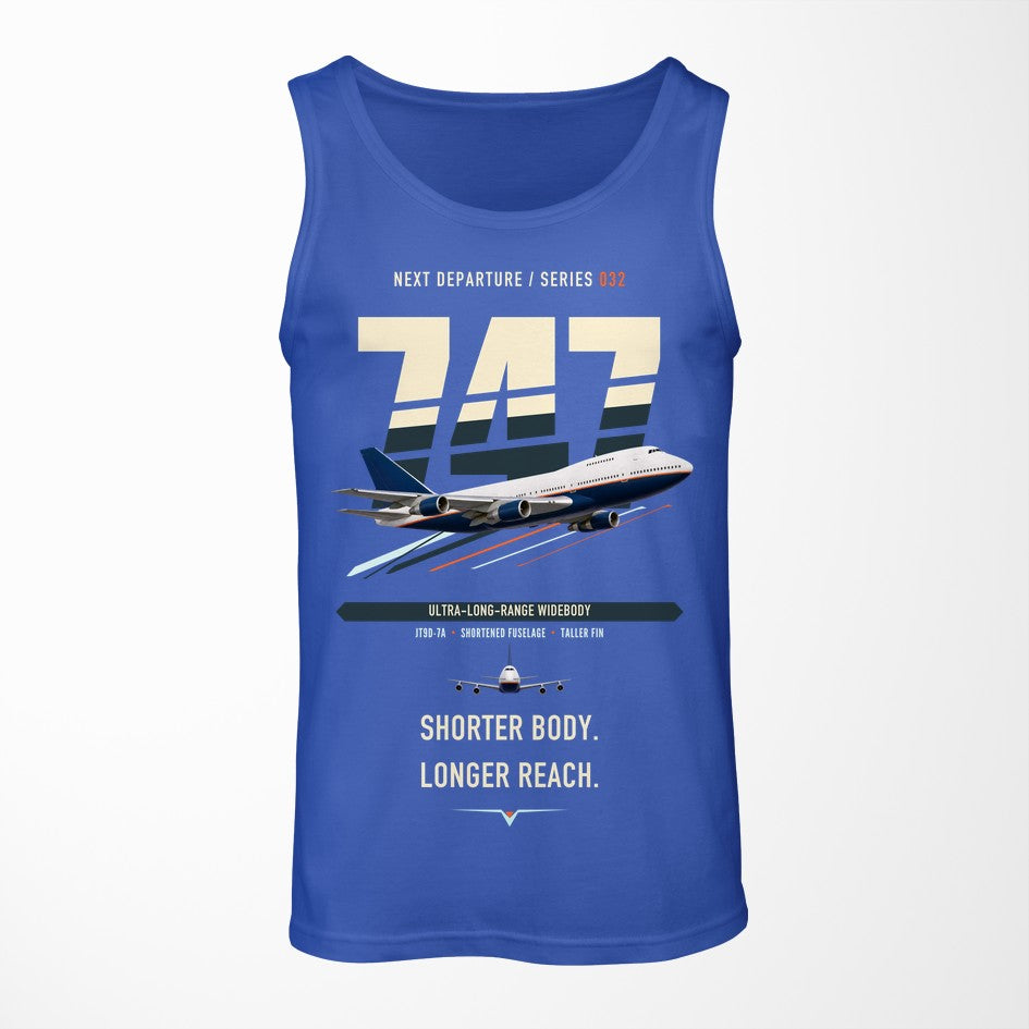 Boeing 747SP design on blue tank top