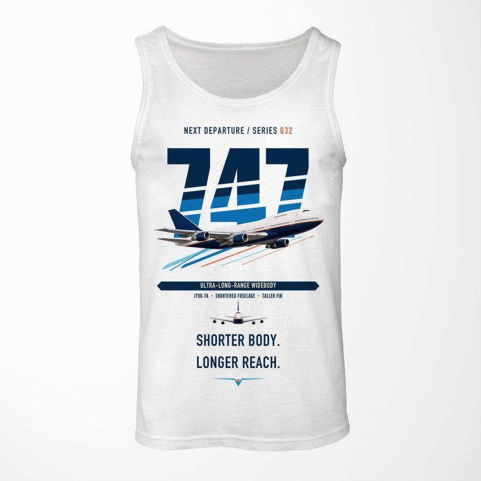 Boeing 747SP design on white tank top