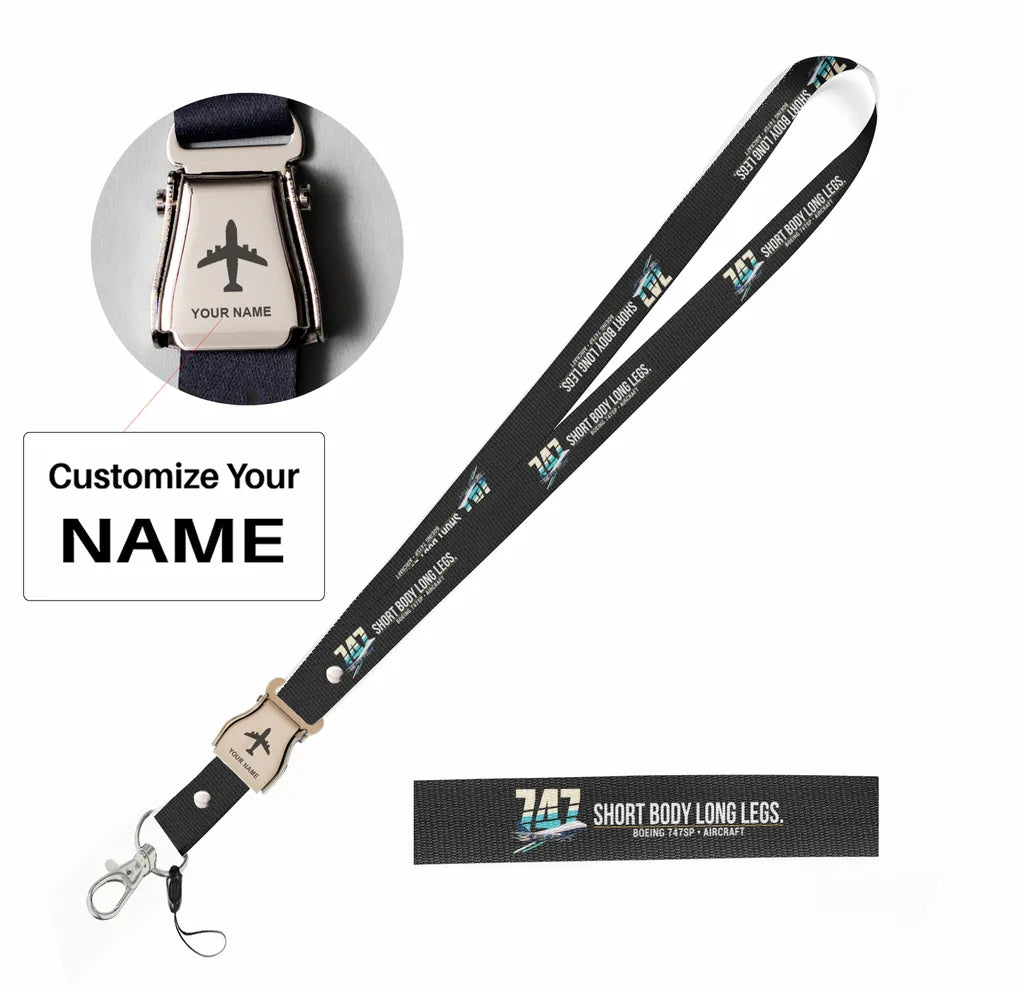 Boeing 747SP seat belt lanyard - black with name