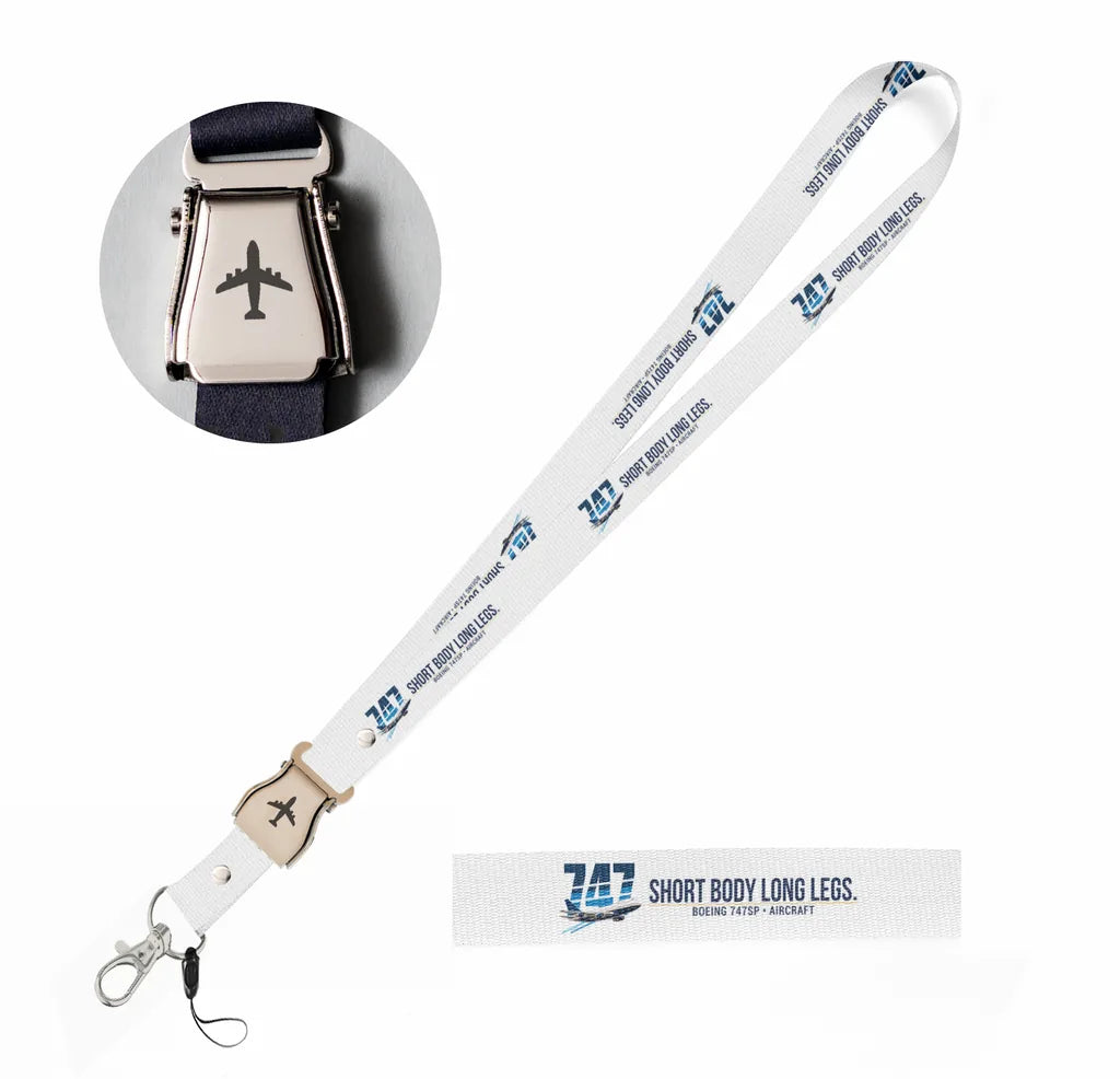Boeing 747SP seat belt lanyard - white