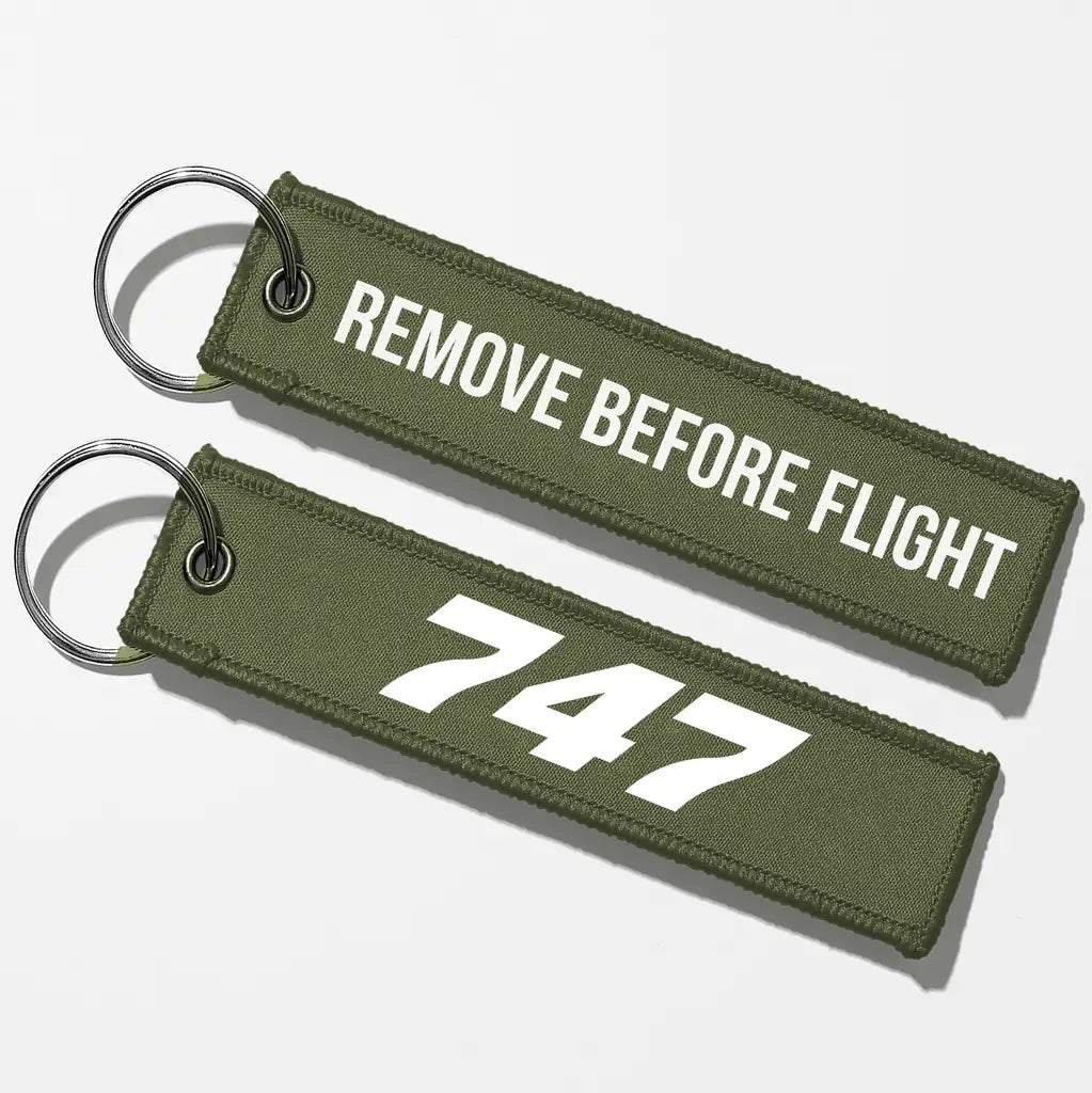 Boeing 747 Flat Text Key Chains - Green Army - Remove Before Flight