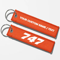 Thumbnail for Boeing 747 Flat Text Key Chains - Orange - Personalized