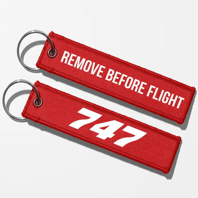 Boeing 747 Flat Text Key Chains - Red - Remove Before Flight