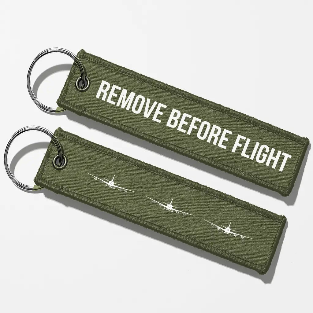 Boeing 747 Silhouette Key Chains - Green Army - Remove Before Flight