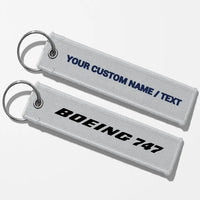 Thumbnail for Boeing 747 & Text Key Chains - Light Gray - Personalized